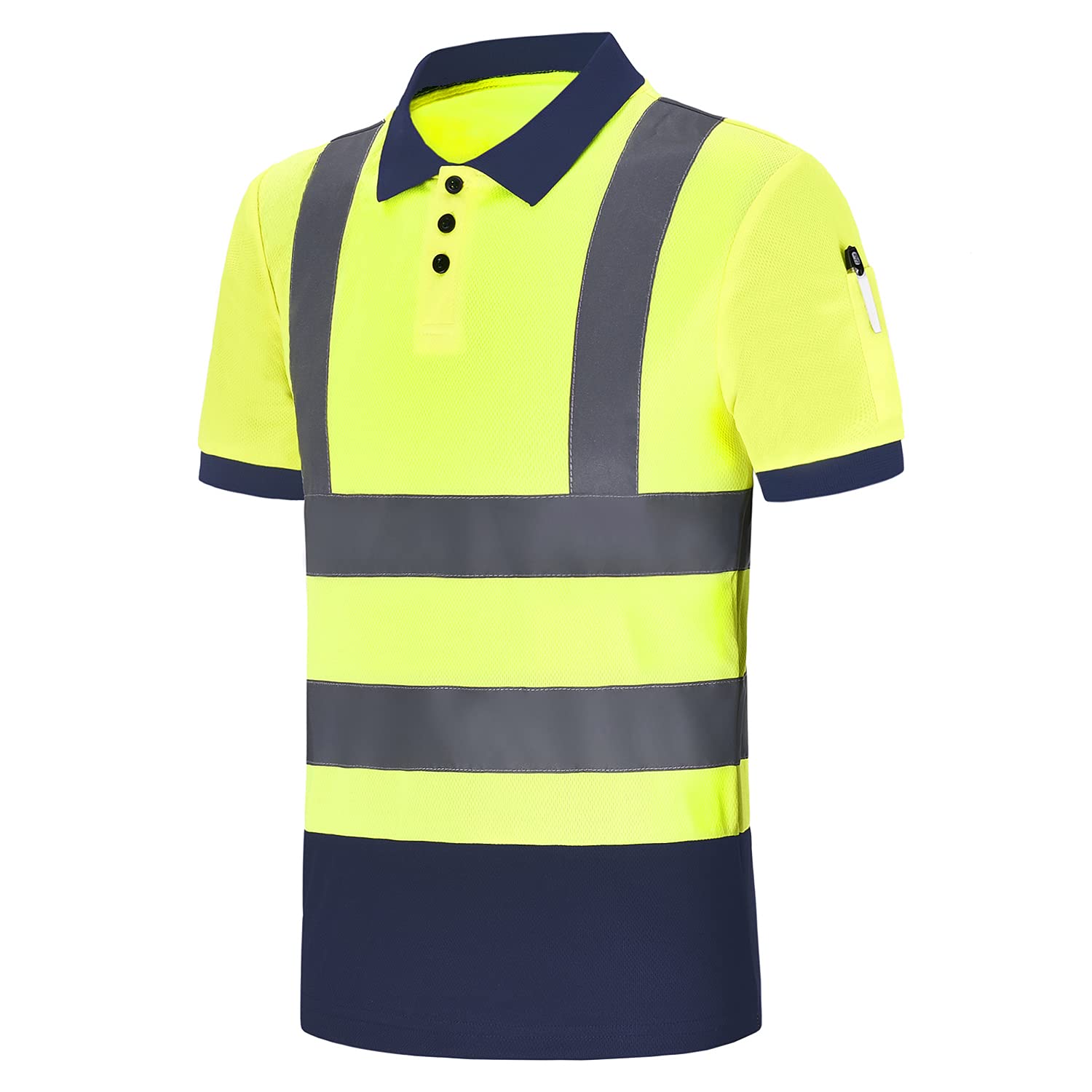 Hi-Vis Polo T-Shirt Warning Shirt Work Wear, Yellow & Navy Blue Short Sleeve, 6XL
