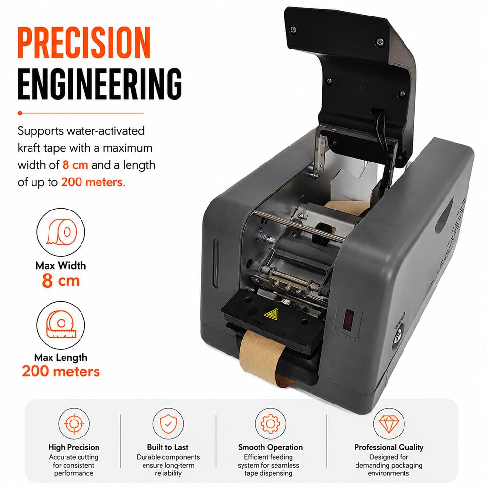 Dispenser Elettrico per Nastro di Carta gommata, modalità Automatica e Manuale Taglierina per Nastro Bagnato con Display a LED per Nastro Largo 8 cm
