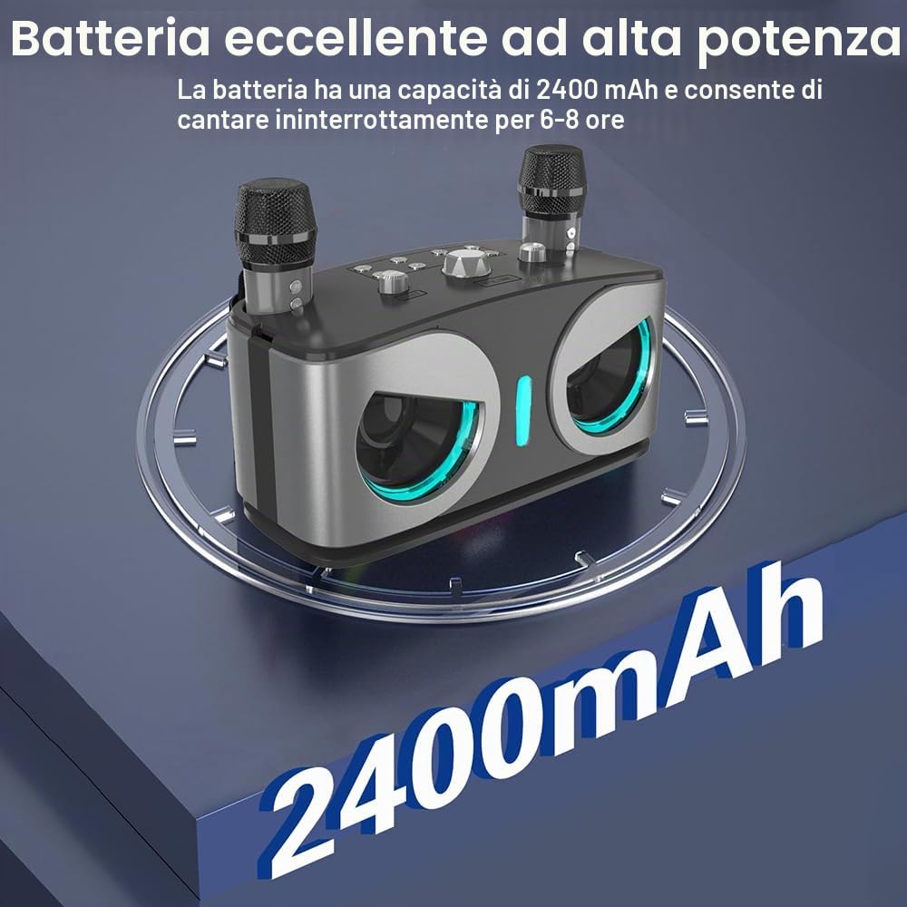 Cassa Bluetooth Karaoke con Microfono, Altoparlante Bluetooth Portatile Microfoni Wireless Karaoke con Megafono e Luci LED per Adulti e Bambini, Partybox Cassa Bmplificata Sistema PA per Feste,Esterno