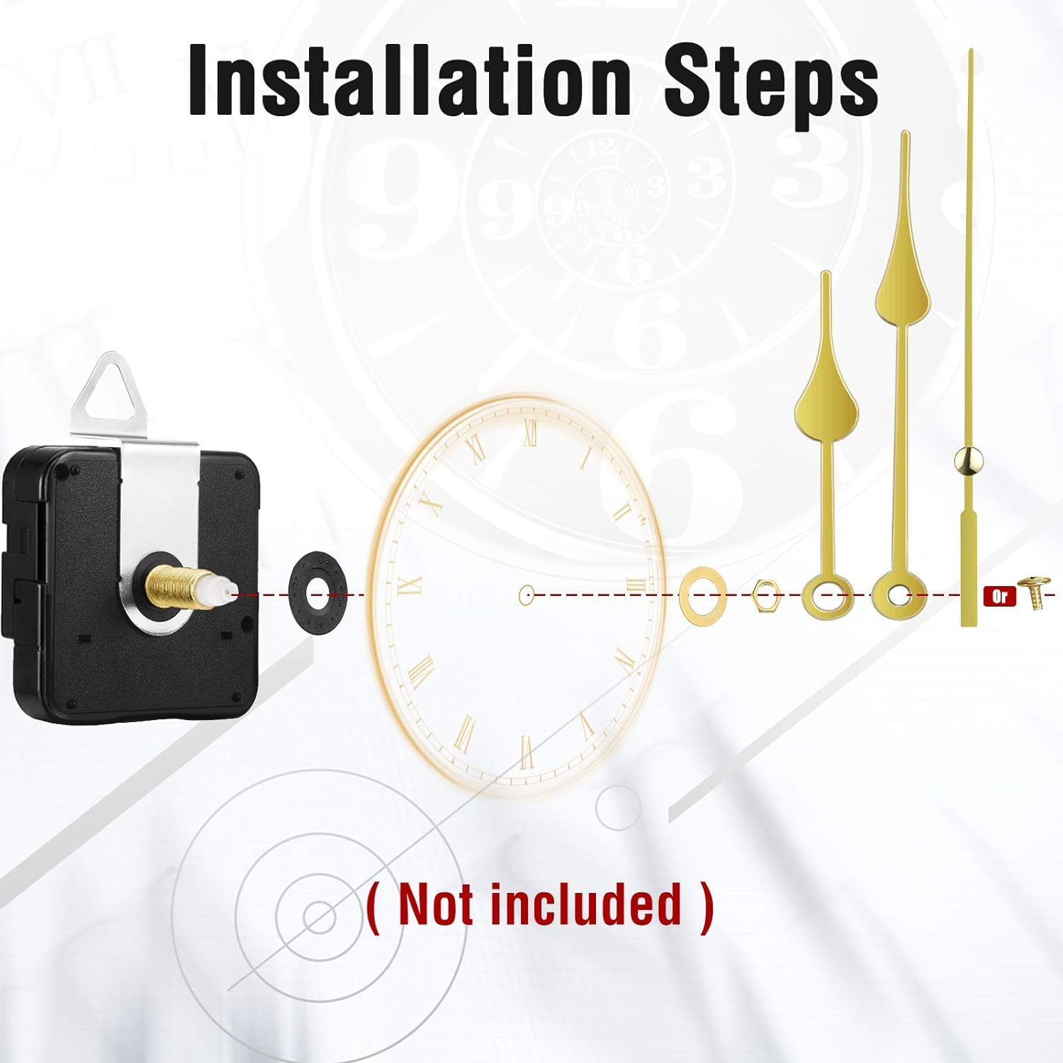 melala 2 Pieces High Torque Long Shaft Clock Movement Mechanism with 5 Different Pairs of Hands Clock Repair Parts Replacement (20 mm, Gold)