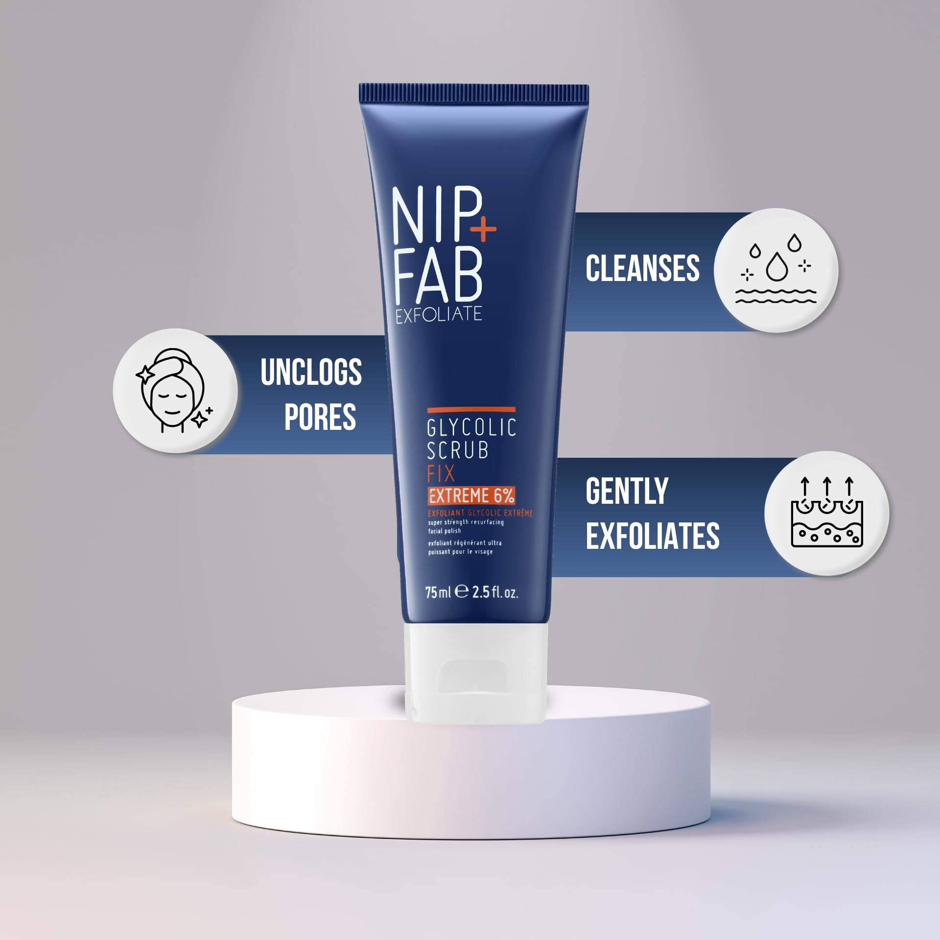 Nip+Fab Nip + Fab Glycolic Acid Fix Scrub Extreme, peeling do twarzy z kwasem salicylowym Aloe Vera, oczyszczanie porów, 75 ml