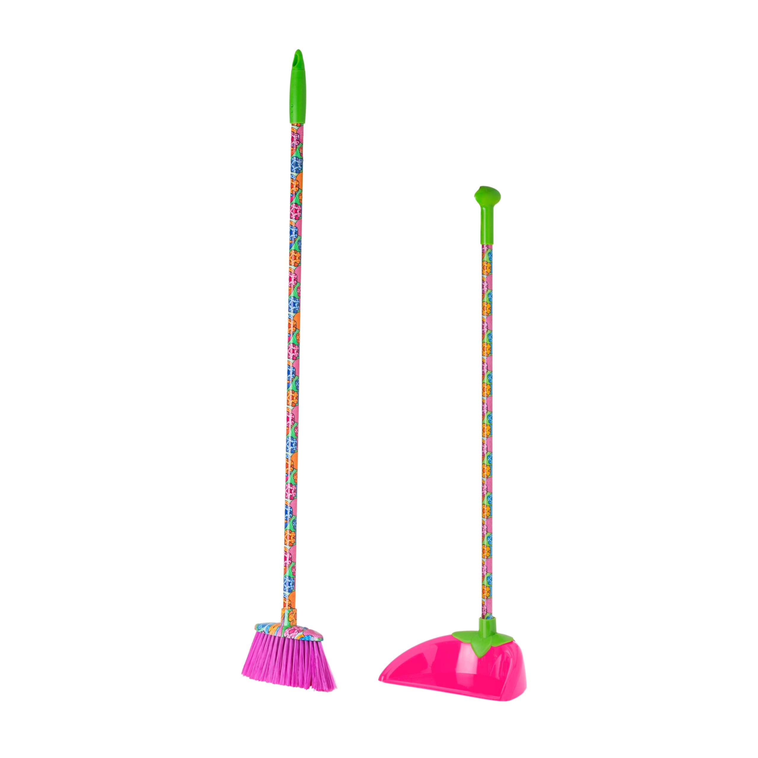 VIGAR - Set Pulizia per Bambini - Scopa e Paletta - 22 x 16 x 96 cm - Modello Lolaflor - Set di Giochi per la Pulizia della Casa - Rosa e Verde