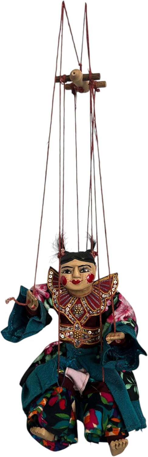 Traditional Thai String Puppet - Hun Krabok - Handcrafted Folk Art Marionette Decorative Collectible Display Doll