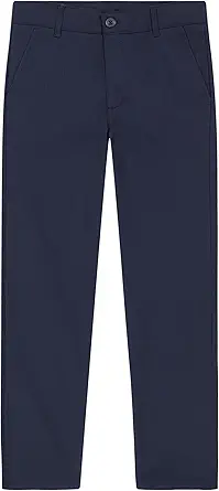Nautica Boys School Uniform Twill Khaki Pants, Flat Front & Elasticized Waistband, Zipper Closure With Faux Button