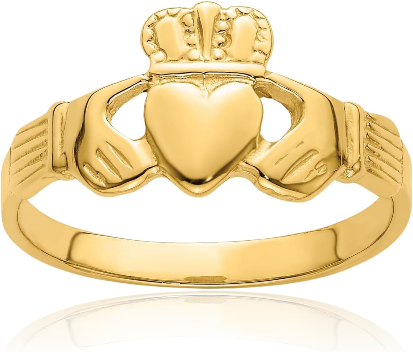 IceCarats 14K Solid Yellow Gold 2.2mm Slim Heart Celtic Claddagh Band Ring Polished