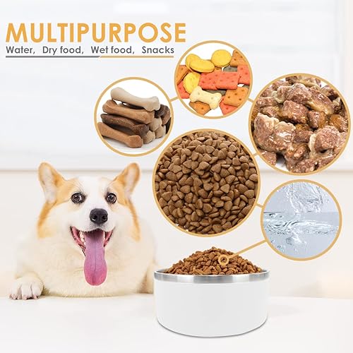 Miniatura 8 de Cuenco para perros para comida y agua, cuenco de alimentación de mascotas de acero inoxidable de 64 onzas, duradero, antideslizante, doble pared,