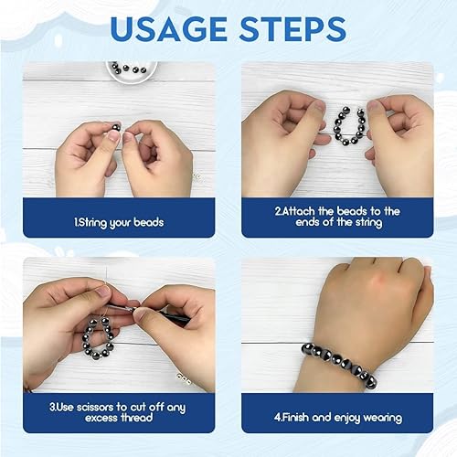 Miniatura 7 de 200 cuentas de hematita negra lisa natural de 0.157 pulgadas (0.157 in), cuentas redondas sueltas de piedra para fabricación de joyas con cordón