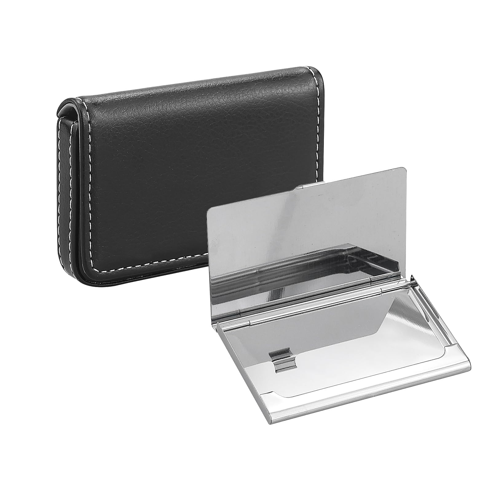 Tarjetero con estuches de tarjetas de visita de acero inoxidable, portarjetas de cuero PU premium con cierre magnético, almacenamiento cuidadoso de sus tarjetas, tarjetero negro para damas y