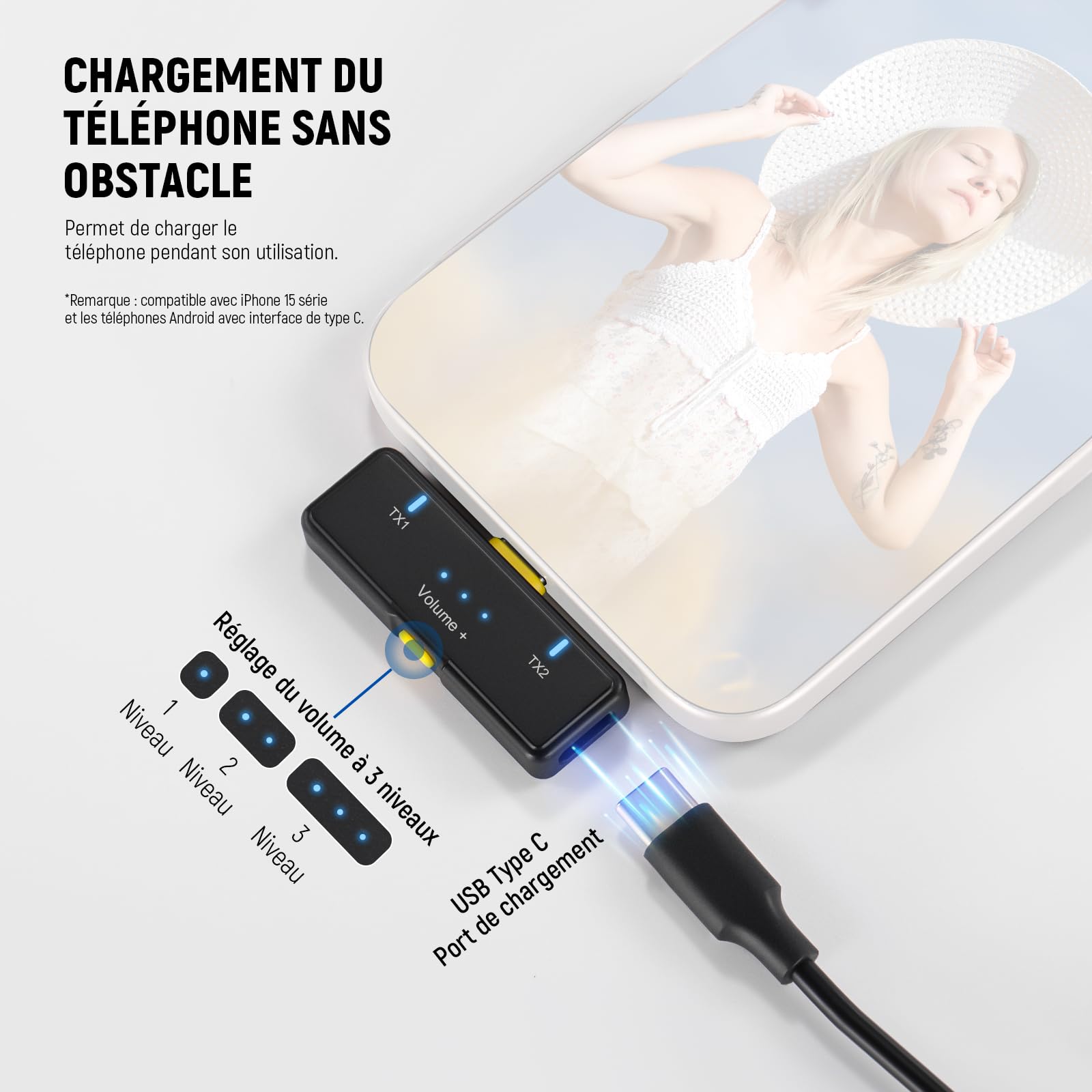 NEEWER Système de Microphone Cravate sans Fil pour USB C, Mini Micro Cravate Antibruit en Clic pour Vlogging, Micro à Condensateur Omnidirectionnel Compatible avec iPhone 15, Samsung Android, KM23