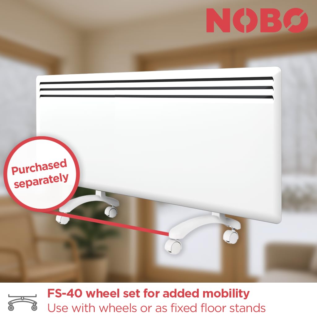 Radiador eléctrico Nobø NFK4N bajo consumo 1500W blanco, convector eléctrico pared con termostato inteligente NCU-2Te, radiador wifi con temporizador, IP24, programas semanales, protección antihielo