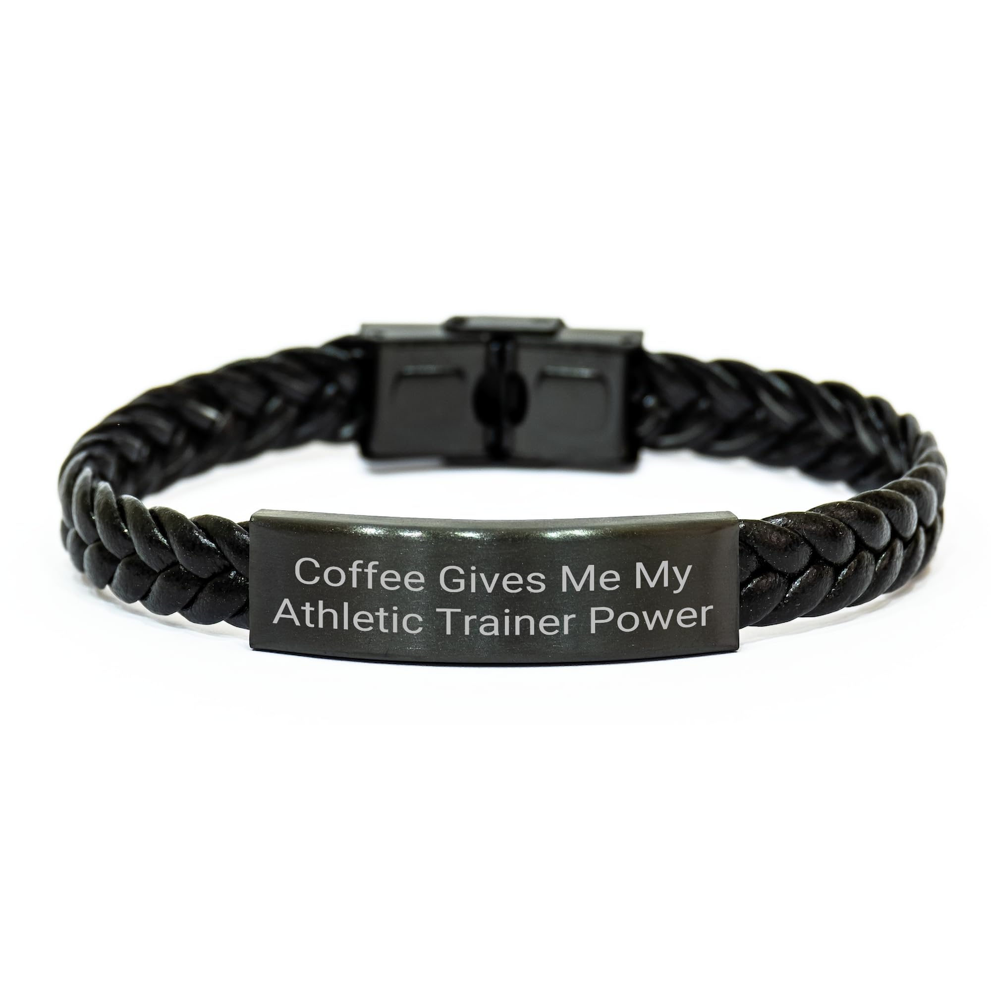 DesiDD Funny Athletic Trainer Power Coffee Quote Leather Braided Wristband Gifts for Him Her Christmas Athletic Trainer Appreciation Athletic Trainer Life