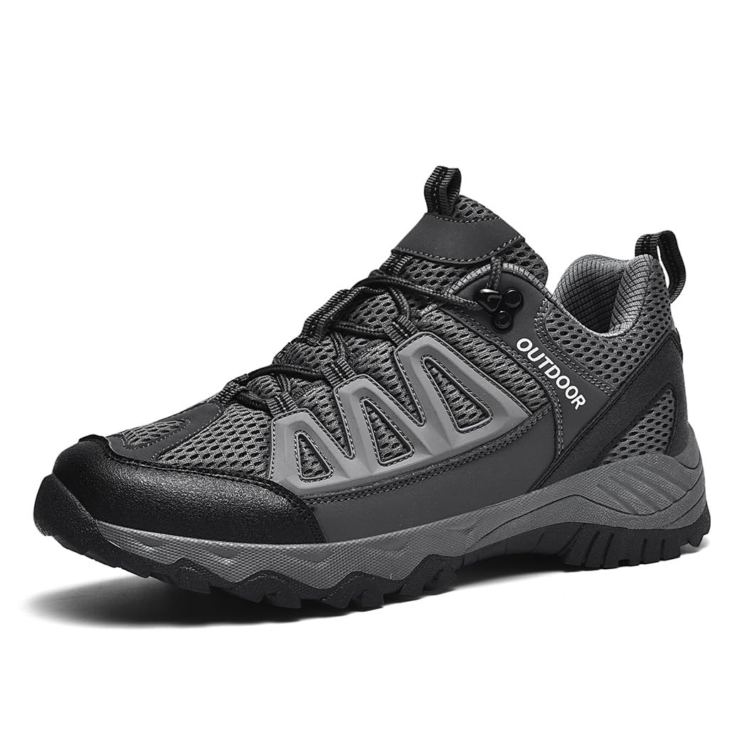 Men's Hiking Shoes Low-Top Trail Running Sneakers Breathable Mesh Travel Shoes Non-Slip Outdoor Trekking Boots 9 Dark Grey