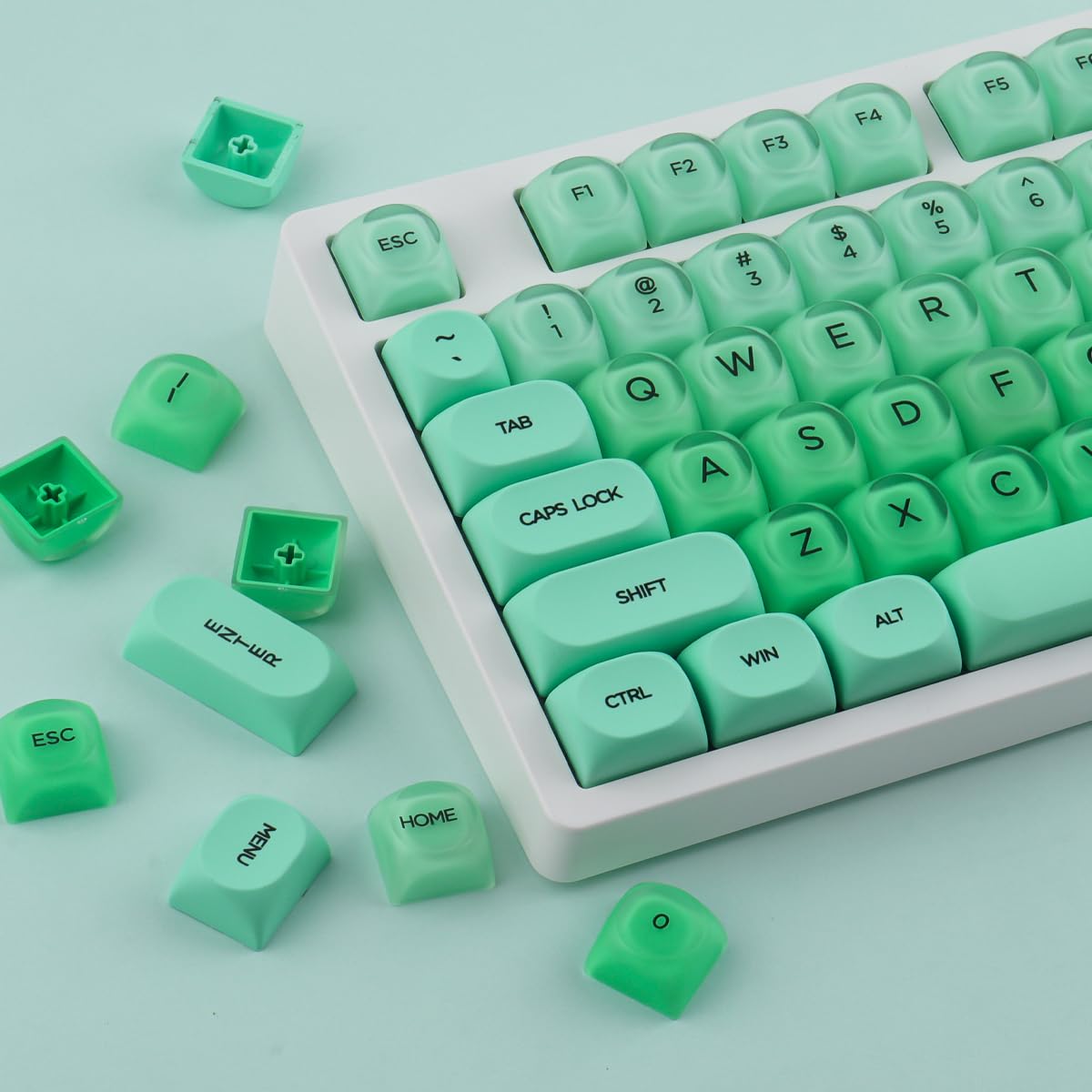 Crystal Jelly PBT Keycaps - 132 klawisze HOA Profile Double Shot Keycap Green Translucent Liquid Foundation Keycaps for Cherry MX Switch Mechanical Keyboards