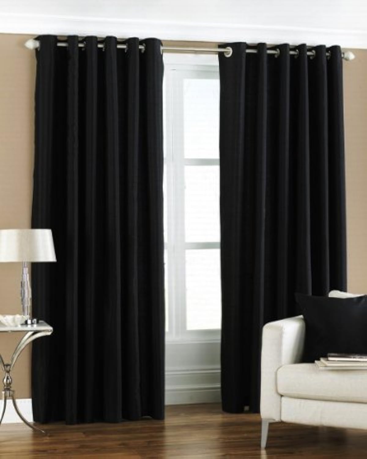 Exporthub Black Plain Eyelet Door Curtains Set of 2 Pc 7x4 Feet, (EHSPR211_74)