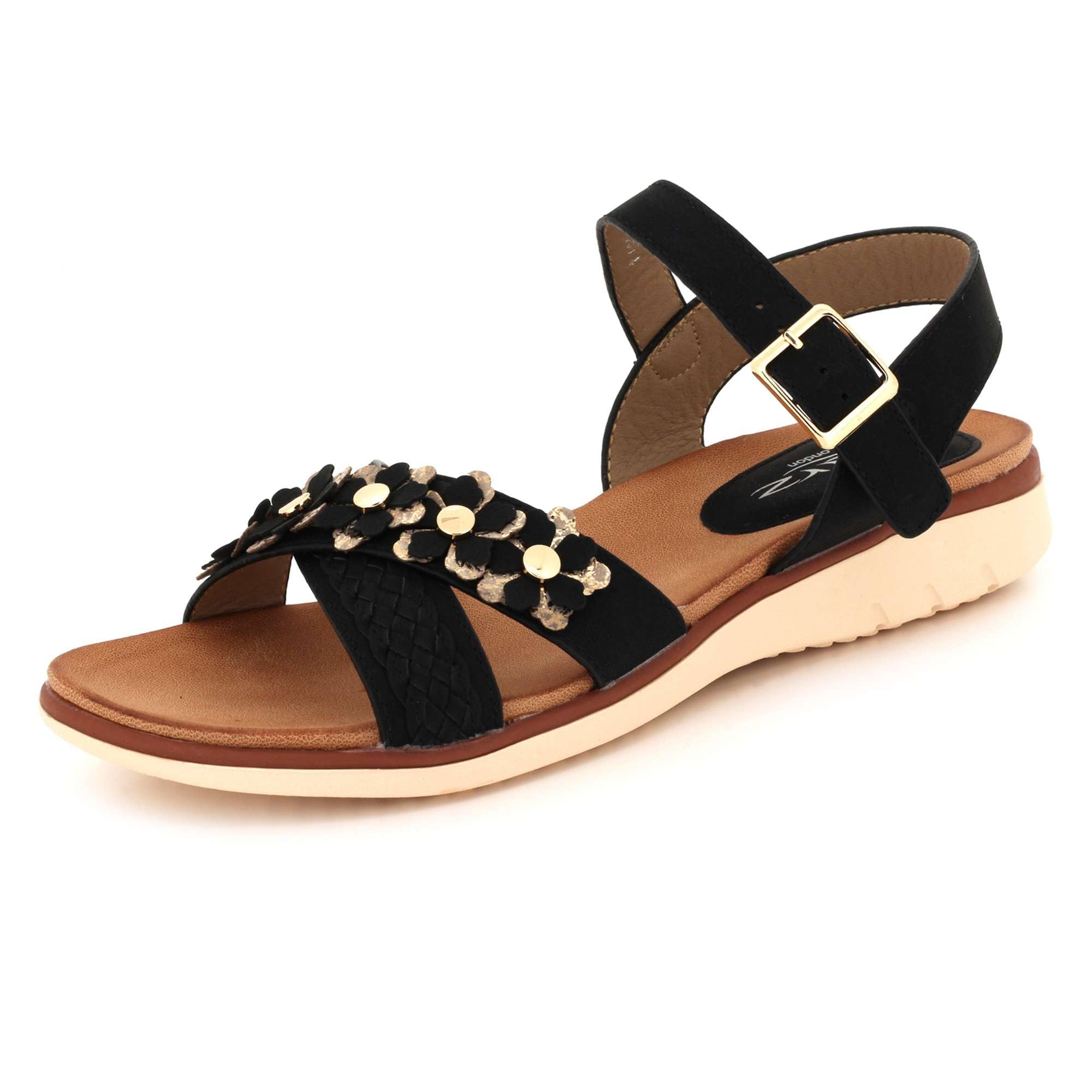 Womens Comfort Sandals Textured Strap Detail Adjustable Buckle Design Lightweight Casual Summer Ladies Shoes Size