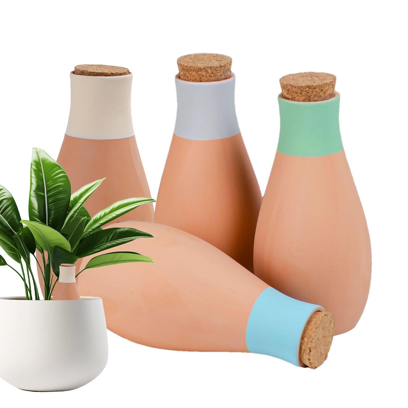 Pics d'arrosage pour en terre cuite : insert de pot de bowling en céramique, piquets à libération lente, cône d'arrosage automatique | Pour intérieur et extérieur, fleurs, jardin, vacances