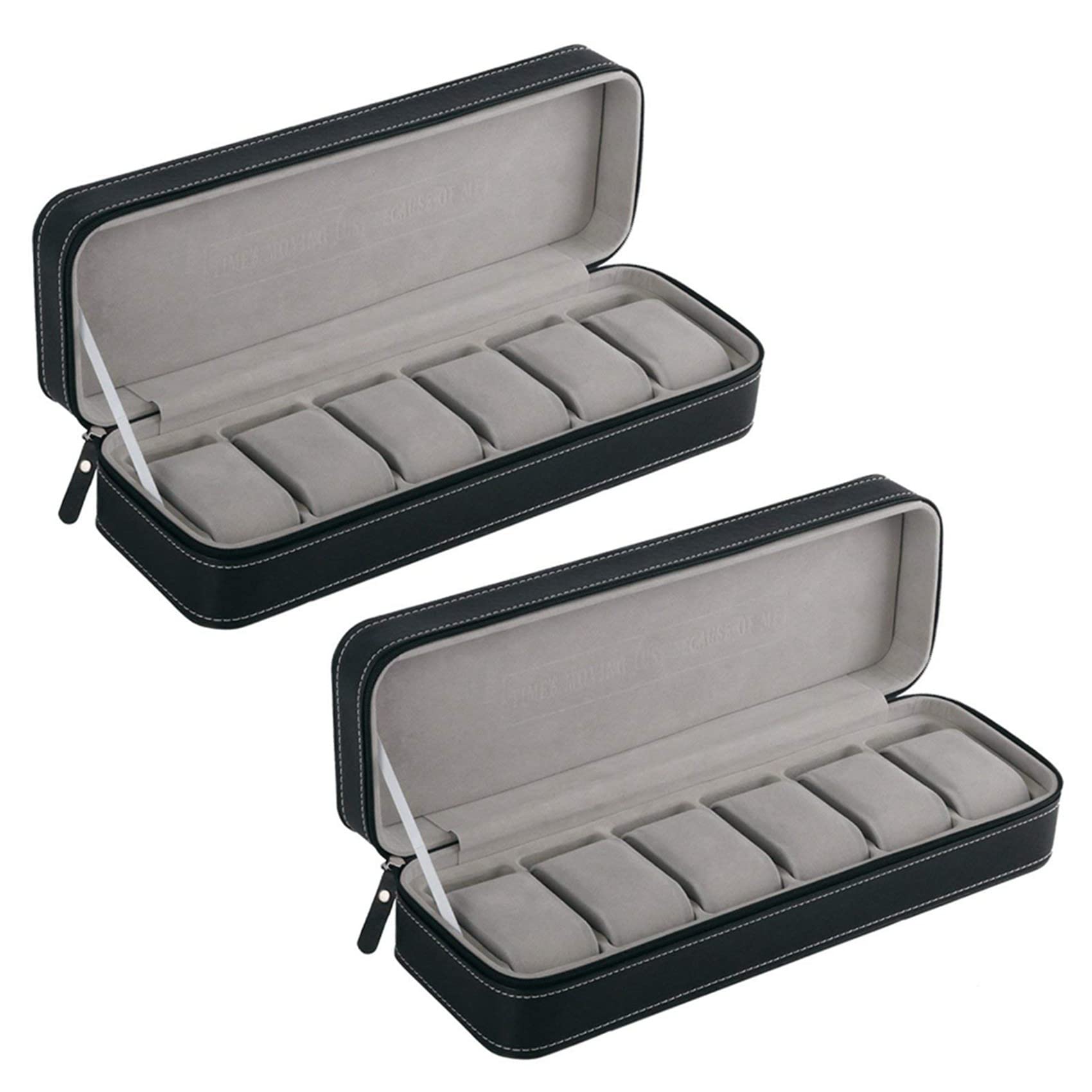 Hndhbfgrt 2X 6 Slot Watch Box Portable Travel Zipper Case Collector Storage Jewelry Storage Box(Black)