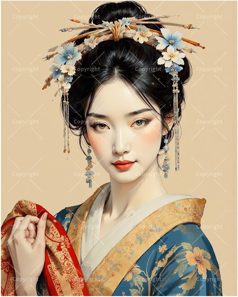 Elegant Geisha Paint by Numbers Kit for Adults - DIY Japanese Culture Painting on Canvas, Acrylic Paint Set, Suitable for Beginners, Art for Home Decoration or Gifts(12X16IN Framed)