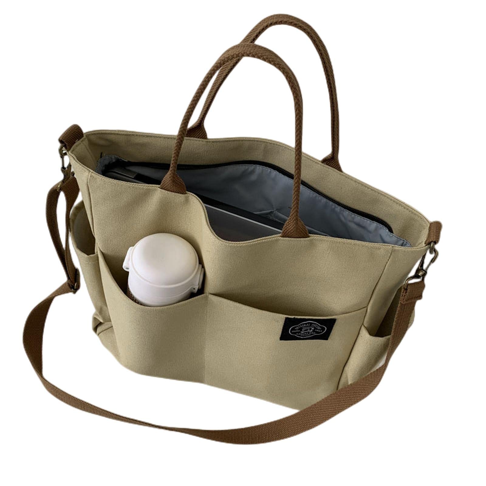 MOGSA Bolso de hombro para mujer, estilo retro, de gran tamaño, de lona, de algodón, cruzado, con cremallera, casual, con múltiples bolsillos