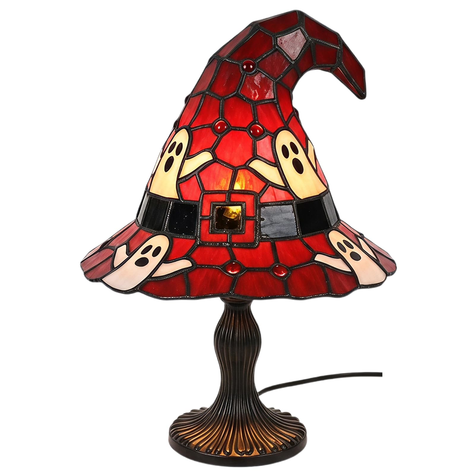 Witch Hat Lamp Multifunctional Handcrafted Retro Resin Witch Lamp Wear Resist Gothic Wizard Hats Night Light for Bedroom Mantel Bookshelf Entryway (Red) (B)