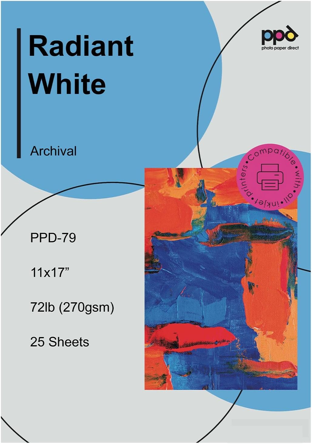 PPD Watercolor Printer & Printable Fine Art Paper for Inkjet Printer, Textured Giclee Archival Acid Free Paper 8.5 x 11, Professional Grade, Heavyweight 240 gsm/64 lb (25 Sheets)`