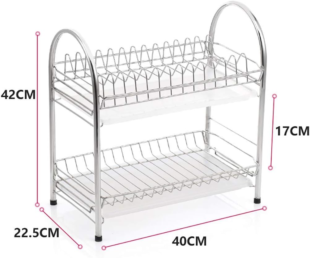 Stainless Steel Double-Layer Drain Dish Rack Kitchen Storage Storage Rack 40 * 22.5 * 42cm.