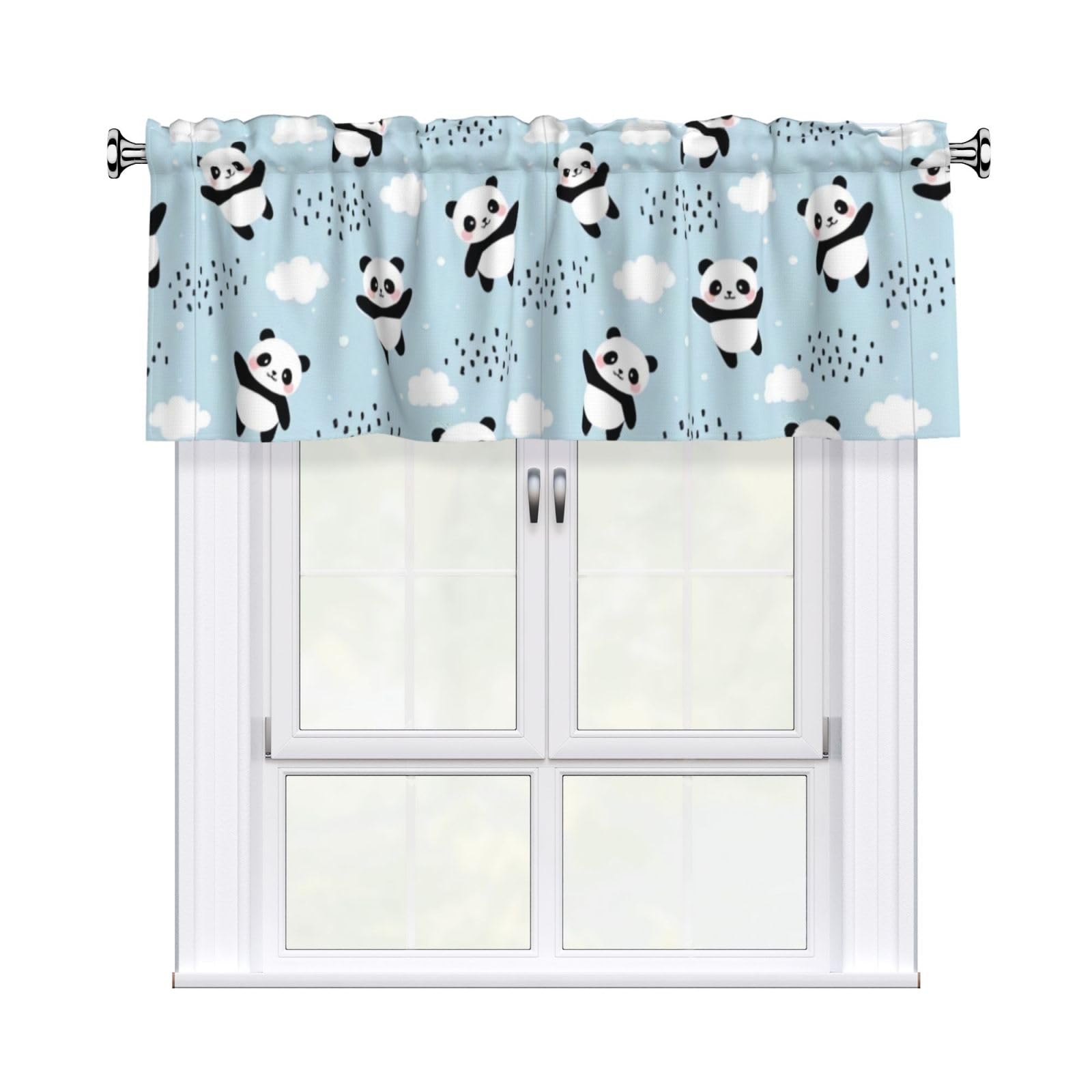 YYHHAOFA Panda cloud Prints Durable Kitchen Window Layer – 54x18 Inch 100% Polyester Valance with Precision Construction