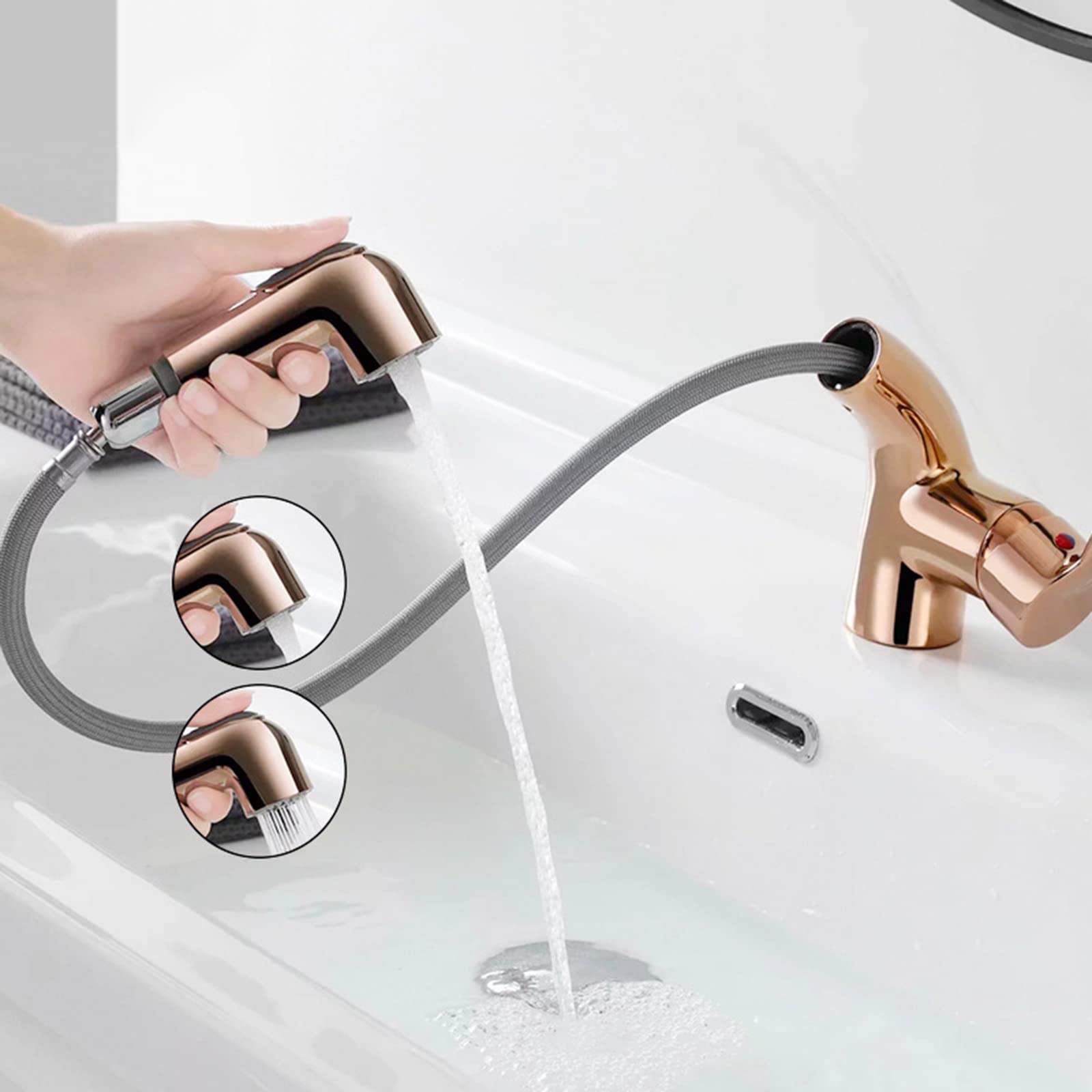 Generico Rubinetto da Bagno Rubinetto per Lavabo da Bagno Rubinetto da Cucina con Doccetta Estraibile Miscelatore per Lavabo Maniglia Singola 2 Getti Acqua Calda E Fredda Oro Rosa