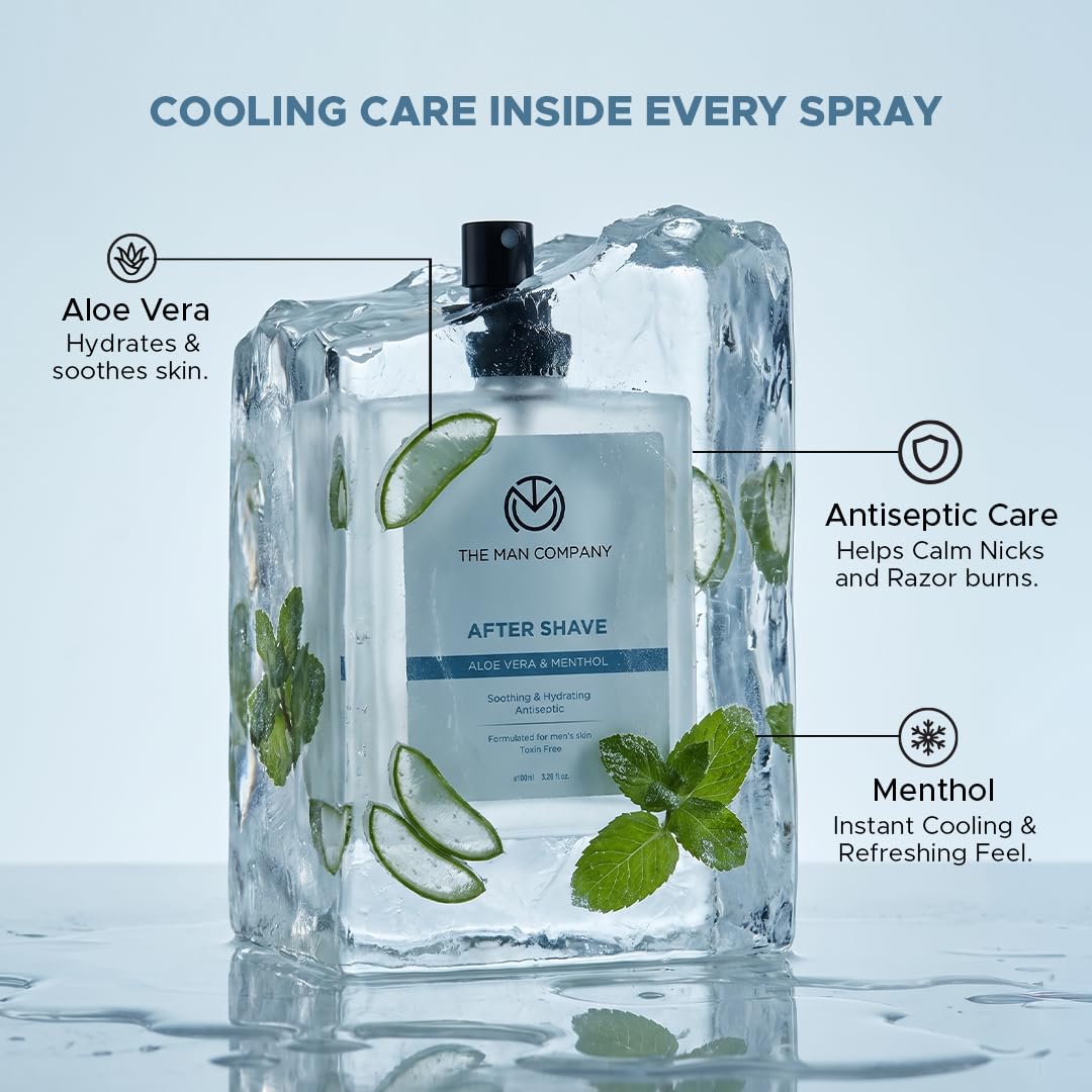 The Man Company After Shave Spray für Herren mit Aloevera und Menthol | Beruhigt, beruhigt, frische Haut | Post-Shave-Sprühlotion – 100 ml