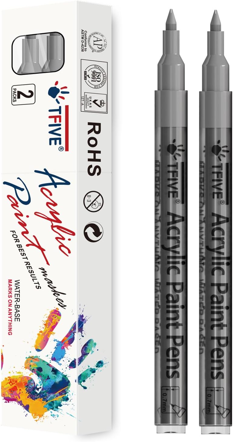 Silver Paint Marker Pens - 2 Pack Acrylic Permanent Marker, 0.7mm Extra Fine Tip for Art Projects, Drawing, Rock Painting, Ceramic, Glass, Wood, Plastic, Metal, Canvas DIY Crafts