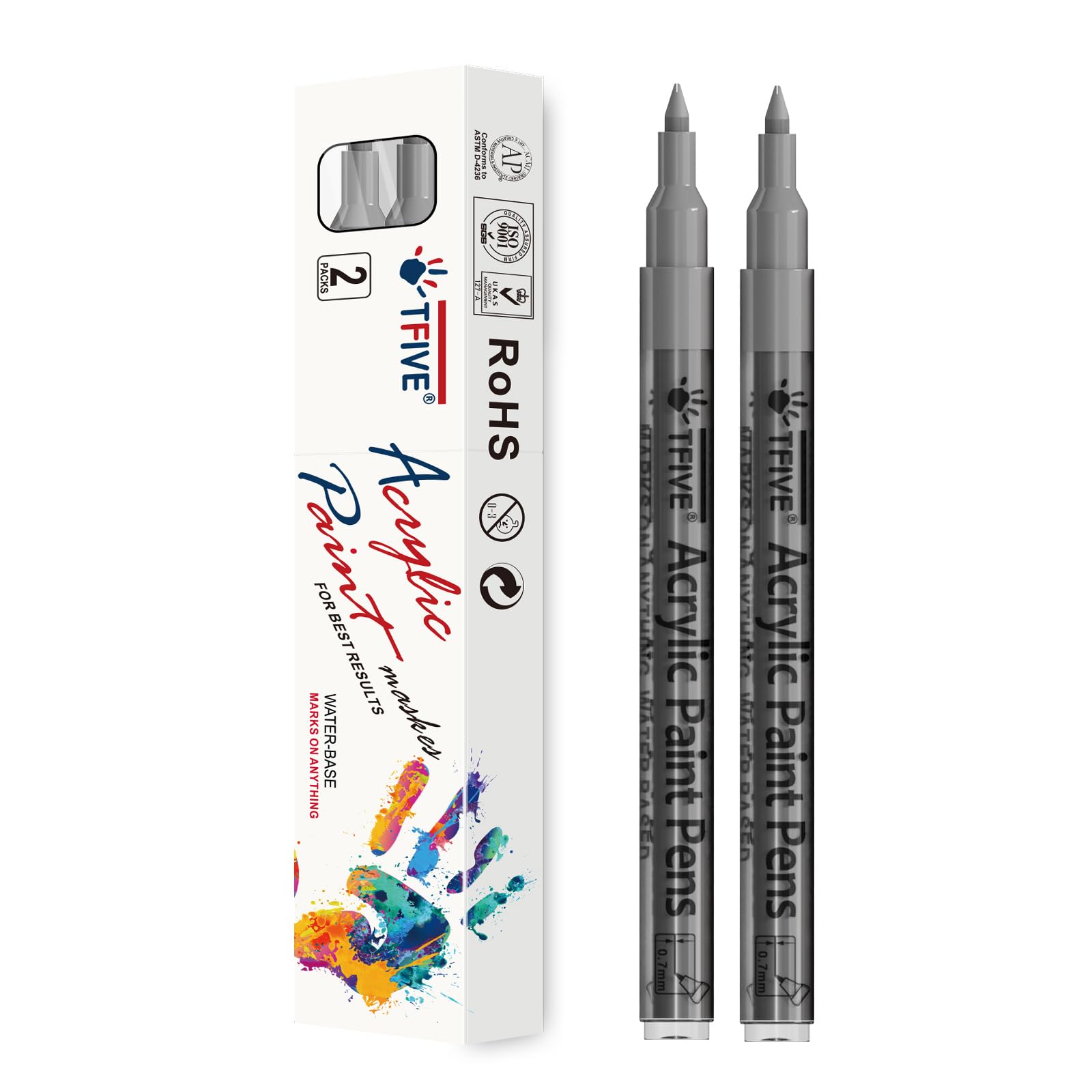 Silver Paint Marker Pens - 2 Pack Acrylic Permanent Marker, 0.7mm Extra Fine Tip for Art Projects, Drawing, Rock Painting, Ceramic, Glass, Wood, Plastic, Metal, Canvas DIY Crafts