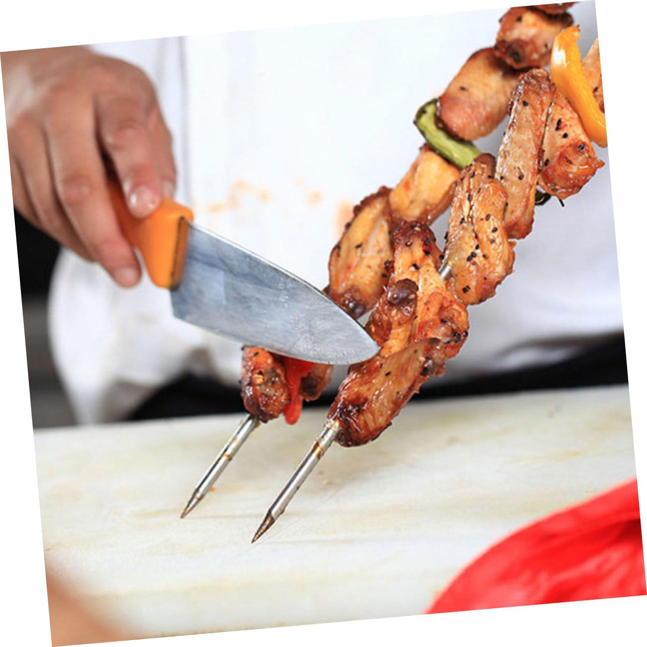 ARTIBETTER 100 piezas Brochetas Redondas de Acero Inoxidable Duraderas para Barbacoa y Picnic Pinchos Reutilizables Estuche Soporte Portátil para Parrilla al Aire