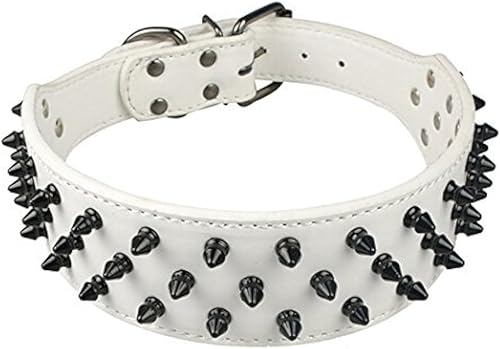 Miniatura 9 de Dogs Kingdom Collar de cuero negro de perro collar tachonado y con puas 2 pulgadas de ancho 31 puas 52 tachas para Pit Bull y Boxer L Negro