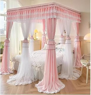 Mosquitera con Dosel for Cama con Volantes, Cortina Decorativa for Cama for Habitación De Princesa for Niñas con Soporte De Metal (Color: Rosa, Tamaño: 150x200 Cm/59x79 Pulgadas) ( Color : Pink , Size