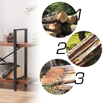 HSH 2 Tier Industrial Solid Wood Bookshelf, Distressed Brown | Rustic Natural Wood and Metal Shelves, Storage & Display Bookcase for Living Room, Bedroom, Home Office
