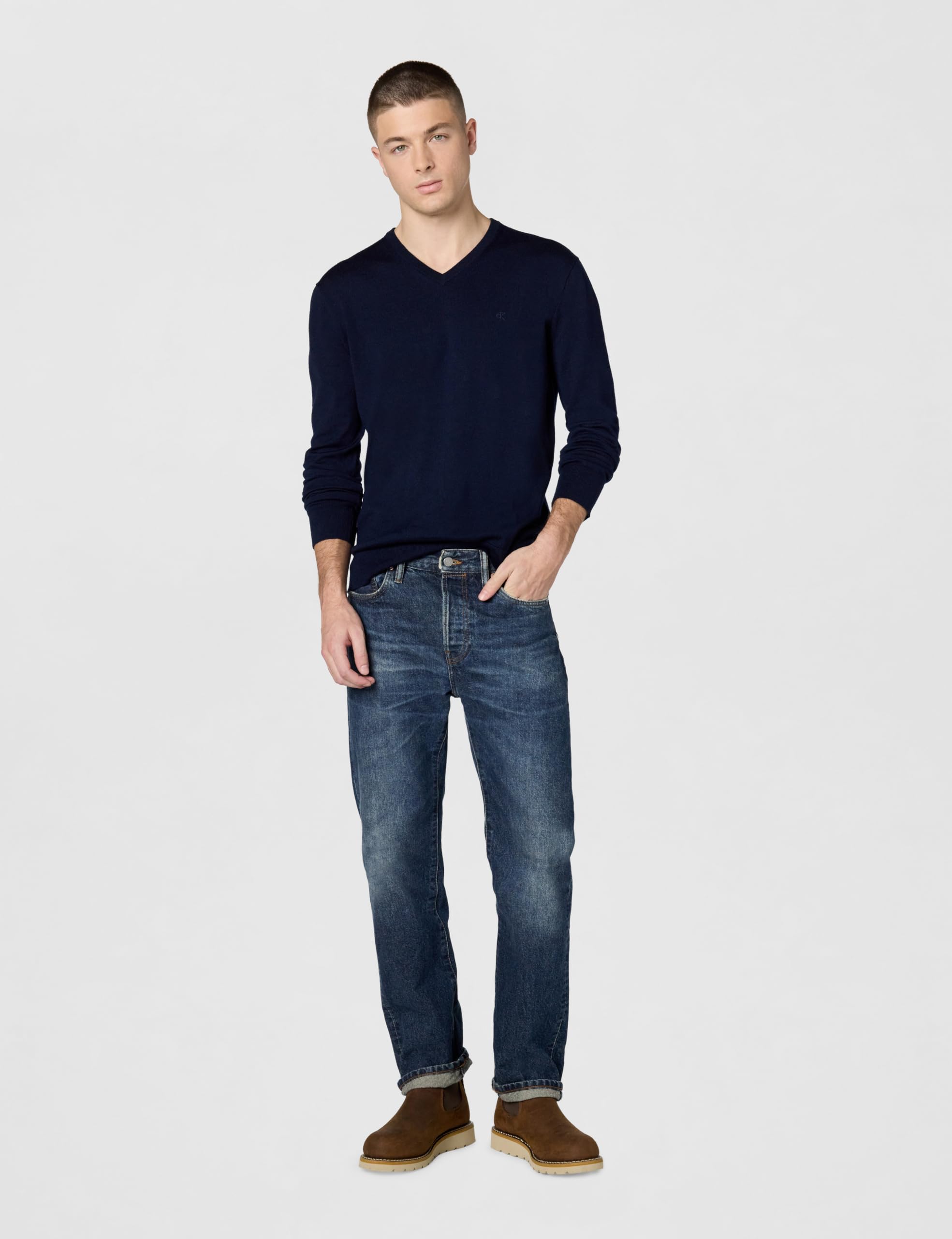 Calvin Klein Extra Fine Merino Wool Blend V-Neck Sweater Maglione Uomo (Pacco da 1)