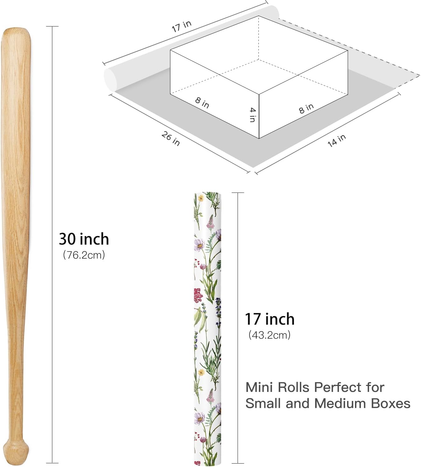 RUSPEPA Floral Wrapping Paper Roll for Women Girls, Mini Roll, Elegant Wild Flower Design Gift Wrap Paper Perfect for Birthdays, Bridal Shower, Spring, Wedding, Mother's Day, 17 Inch x 16.4 Feet - Image 6