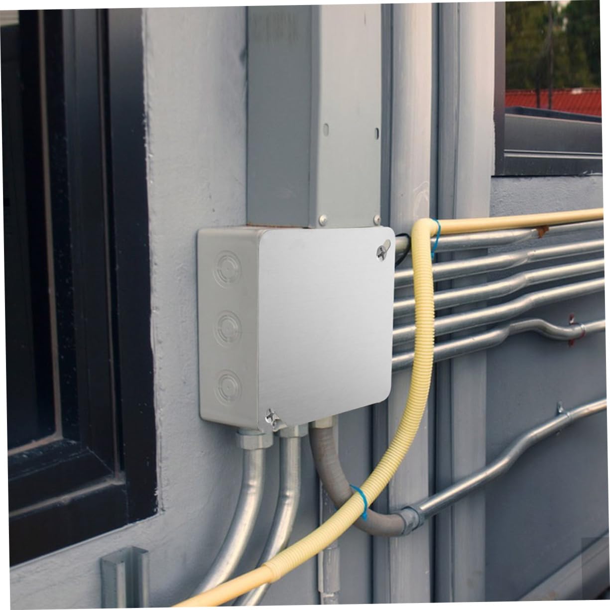 Quadratische Elektroverteilerkasten Abdeckung aus Edelstahl 8 Stück | Flache Metall Blindabdeckungen für 4-zoll Vierkant Gehäuse, Silber, Präzise Passform für Elektrische Kästen