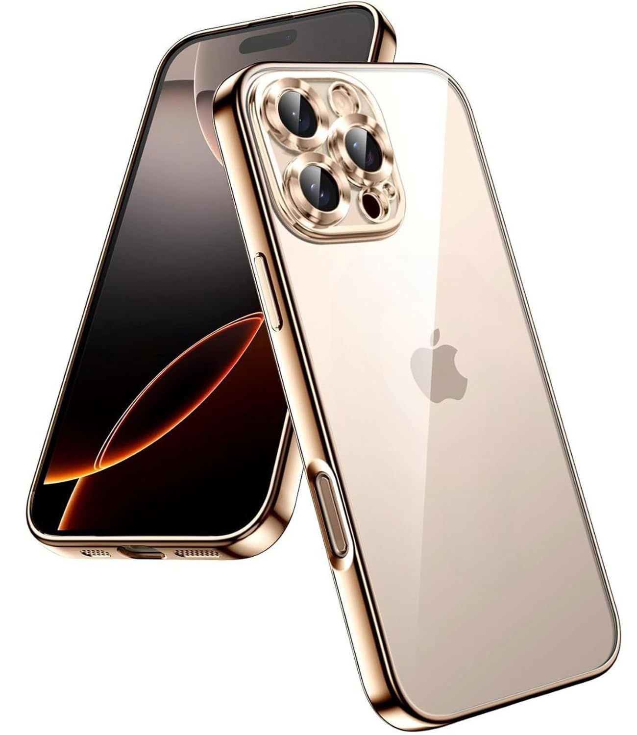 VONZEE Electroplated Transparent Clear Transparent Cover for iPhone 16 Pro, TPU Cover, Full Body & Individual Camera Protection for Each Lens Bumper Cases for Men & Women (Dessert Titanium)