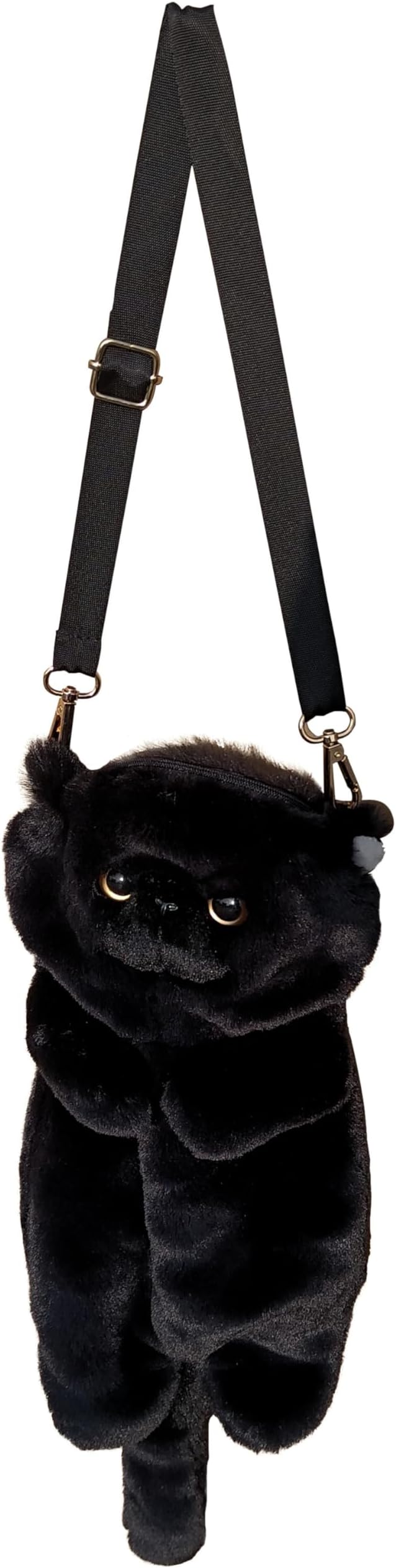 Realistic Fluffy Cat Shape Crossbody Handbag for Women, Black