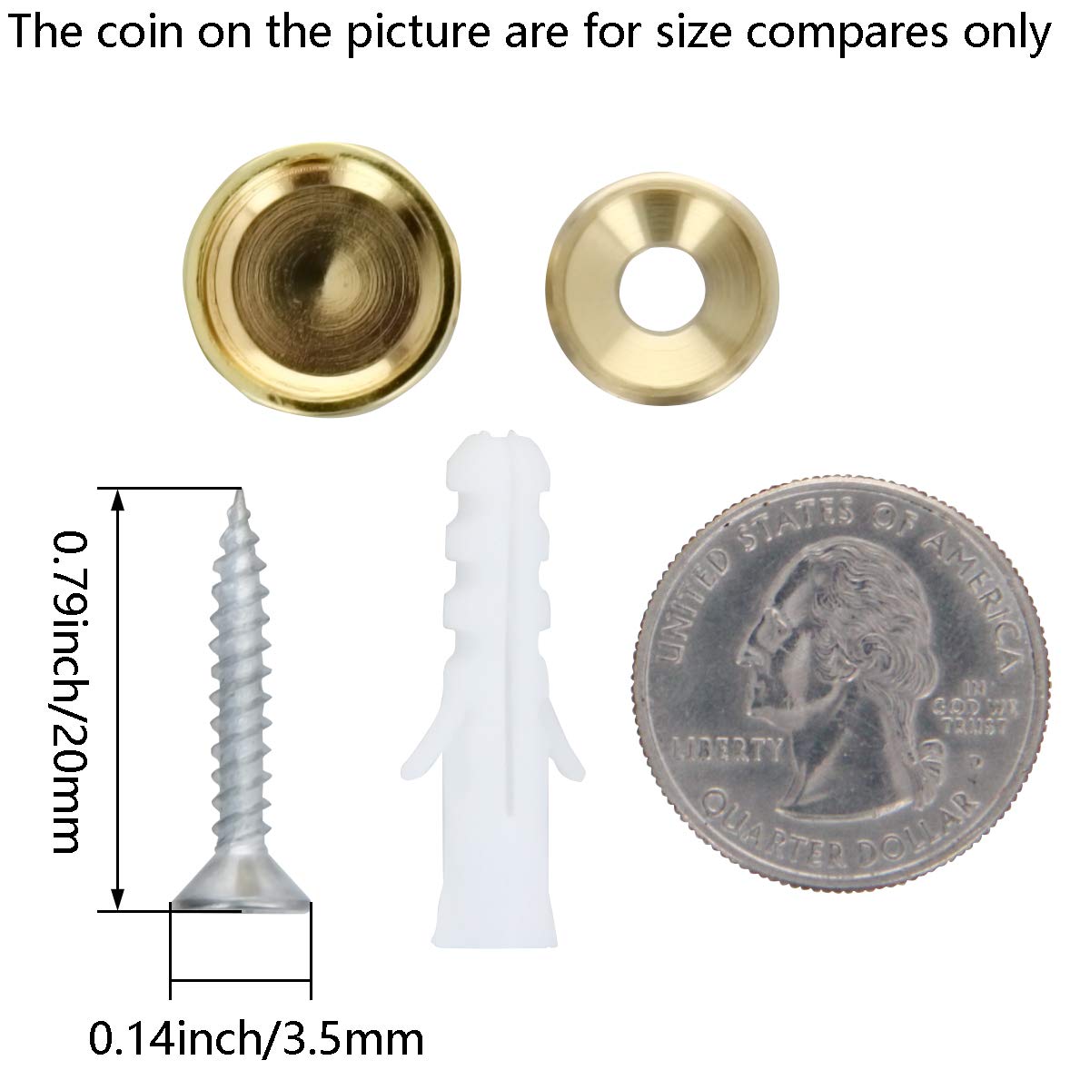 Mirror Screws, Nails, Decorative Caps, 25mm/0.98" Stainless Steel Screw Cap Cover for and Sign/Advertising Hardware, Gold Bevel8PCS(Bright Gold,16mm)