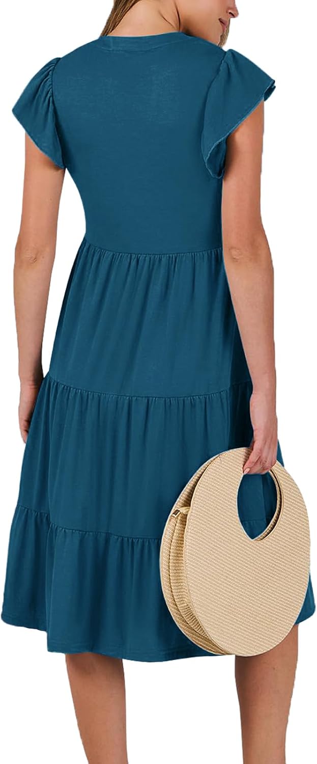 CzzzyL Womens Nursing Midi Dress Breastfeeding Summer Ruffle Sleeveless V Neck Tiered Beach Sundress with Pockets