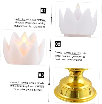 2pcs LED Simulated Lotus Candle Lamps with Base Flameless Buddhist Lights for Home Meditation Prayer and Decorative Buddha Worship Flower Design [Energy Class A]