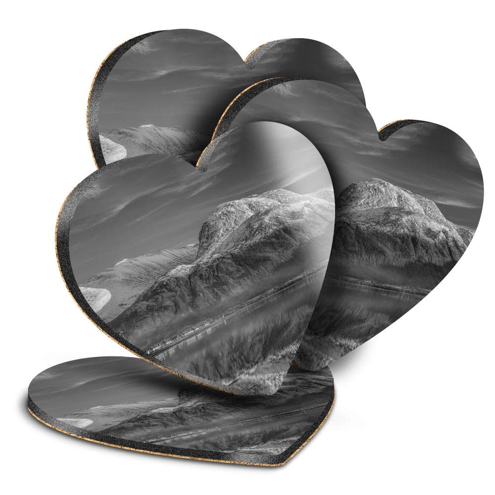 Destination Vinyl ltd Great Coasters (Set of 4) Heart - BW - Ben Nevis Mountain Scotland Drink Glossy Coasters/Tabletop Protection for Any Table Type #36579