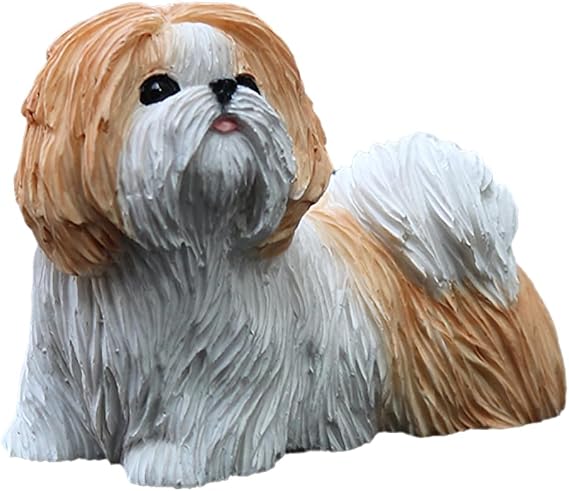 2.87 Inches Realistic Resin Shih Tzu Figurine Gifts, Dog Memorial Gifts, Car Decor, Collectible Shih Tzu Statue Figure Sculpture Gifts (Yellow White, 2.87 x W: 1.38 x H: 2.17)