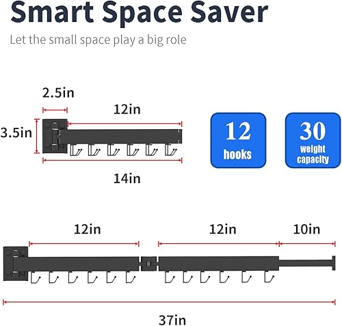Miniatura 9 de BESTHLS Estante de secado de ropa montado en la pared para ahorrar espacio, diseño para balcón, vestíbulo, dormitorio plegable (2 polos negro)