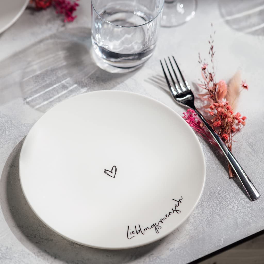 Villeroy & Boch Statement Frühstücks-Set 3-teilig | Lieblingsmensch | Geschirr-Set für eine Person: Henkelbecher (290 ml), Frühstücksteller (21 cm) und Müslischale (14 cm) | Premium Porzellan | Weiß
