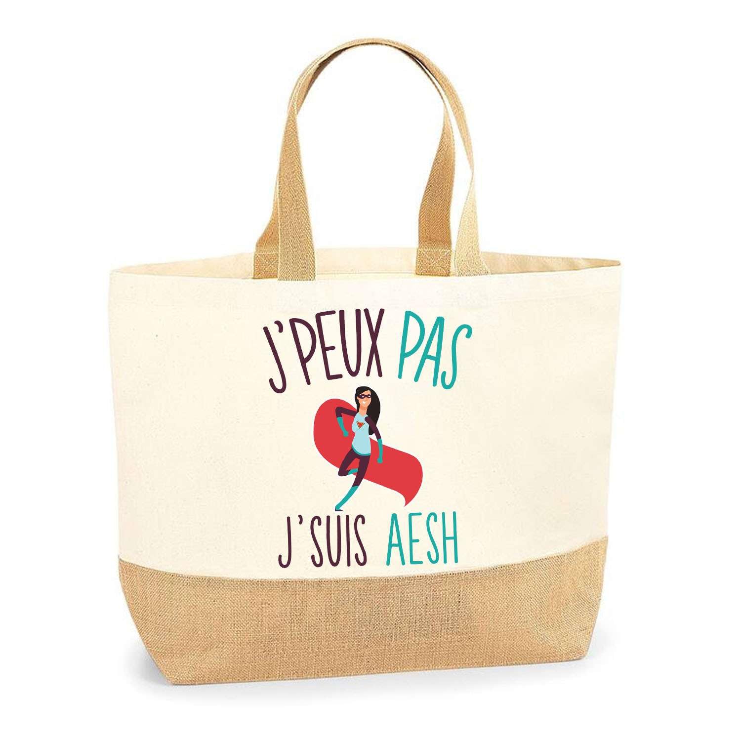 Cabas de plage courses coton toile de jute Planetee J'peux pas - 6