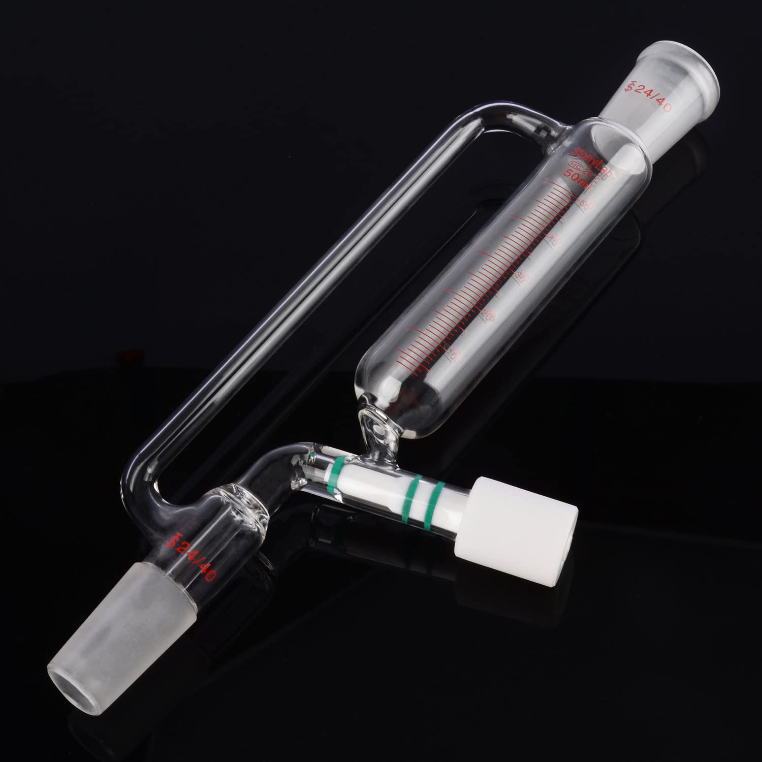 StonyLab 50 ml Graduated Pressure Equalizing Addition Funnel, Borosilicate Glass, 24/40 Joint, High Vacuum Valve