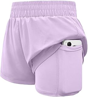 WIFFGOGirls Athletic Shorts 2 in 1 Elastic Waist Pockets Biker School Ball Games Running Sports Teen Summer Outfits